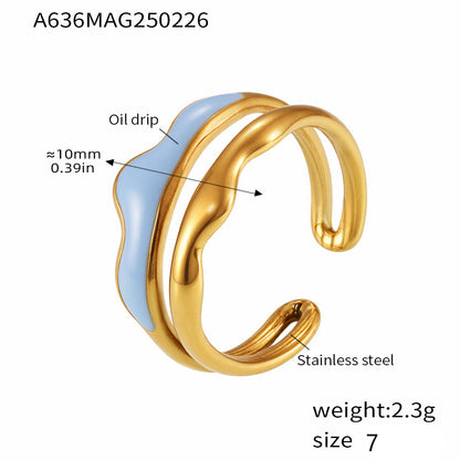 316L Stainless Steel Irregular Enamel Glaze Ring - Image 18