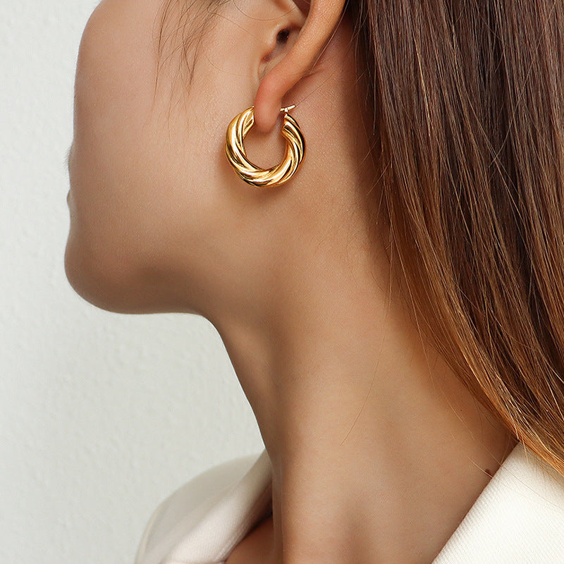 316L Stainless Steel Irregular Textured 18K Gold Plated Non-fading Hoop Earrings - Irregular Textured Detail 10