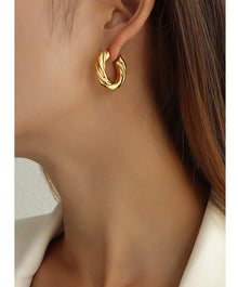 316L Stainless Steel Irregular Textured 18K Gold Plated Non-fading Hoop Earrings - Irregular Textured Detail 2