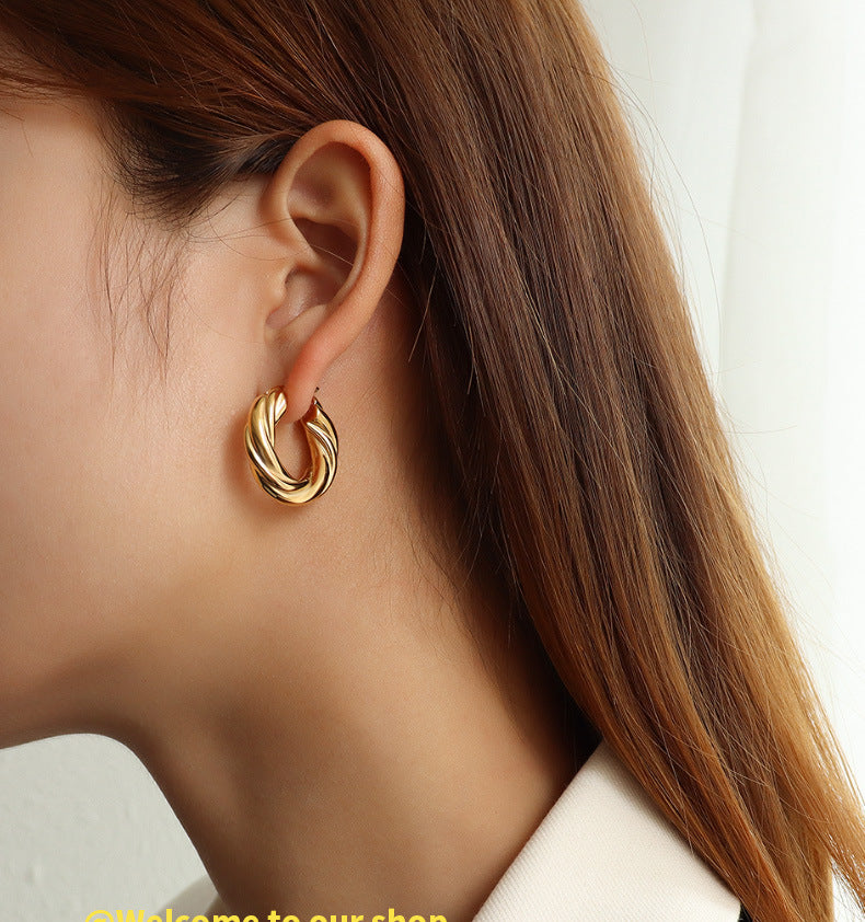 316L Stainless Steel Irregular Textured 18K Gold Plated Non-fading Hoop Earrings - Irregular Textured Detail 4