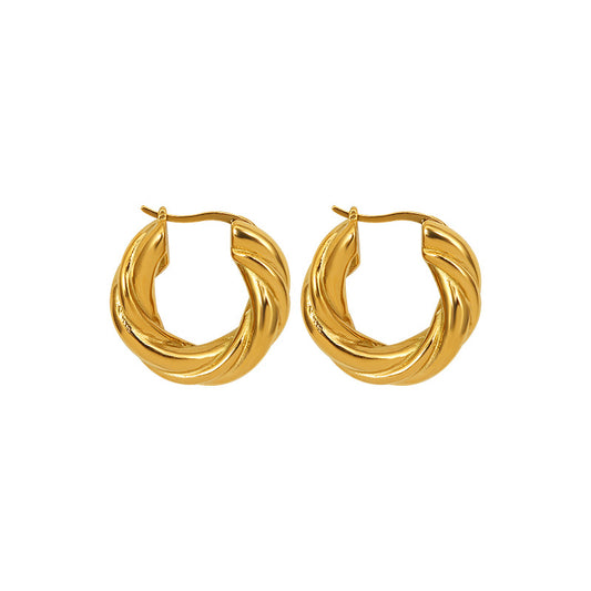 316L Stainless Steel Irregular Textured 18K Gold Plated Non-fading Hoop Earrings - Irregular Textured Detail 6