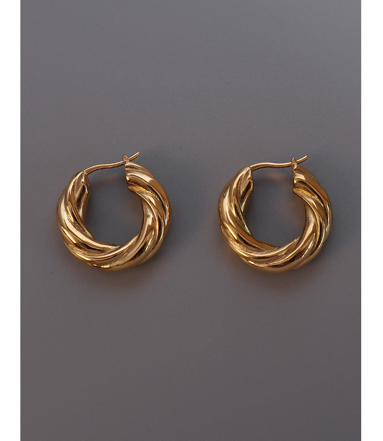 316L Stainless Steel Irregular Textured 18K Gold Plated Non-fading Hoop Earrings - Irregular Textured Detail 7