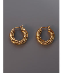 316L Stainless Steel Irregular Textured 18K Gold Plated Non-fading Hoop Earrings - Irregular Textured Detail 7