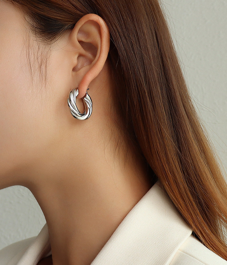 316L Stainless Steel Irregular Textured 18K Gold Plated Non-fading Hoop Earrings - Irregular Textured Detail 8