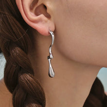 316L Stainless Steel Irregular Two-Tone Polished Waterdrop Drop Earrings - Image 3