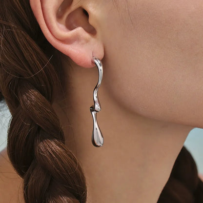 316L Stainless Steel Irregular Two-Tone Polished Waterdrop Drop Earrings - Image 3