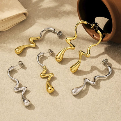 316L Stainless Steel Irregular Two-Tone Polished Waterdrop Drop Earrings - Image 4