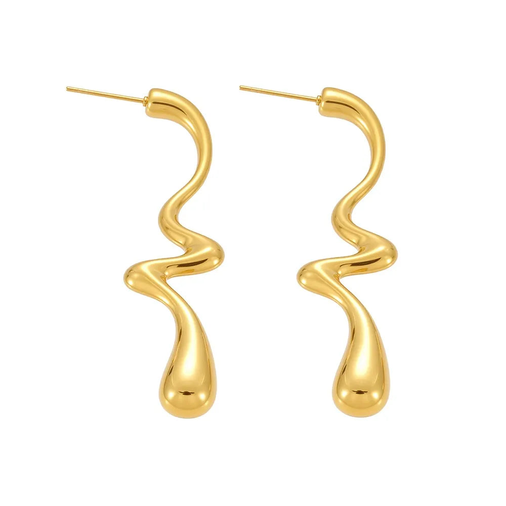 316L Stainless Steel Irregular Two-Tone Polished Waterdrop Drop Earrings - Image 5