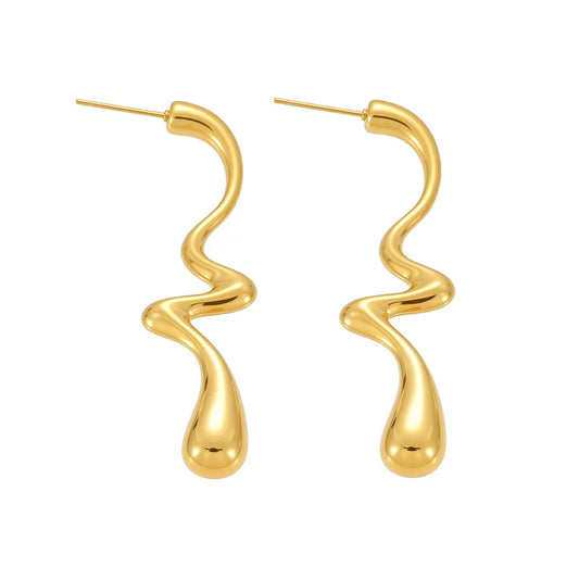 316L Stainless Steel Irregular Two-Tone Polished Waterdrop Drop Earrings - Image 5