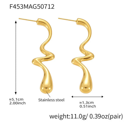 316L Stainless Steel Irregular Two-Tone Polished Waterdrop Drop Earrings - Image 6