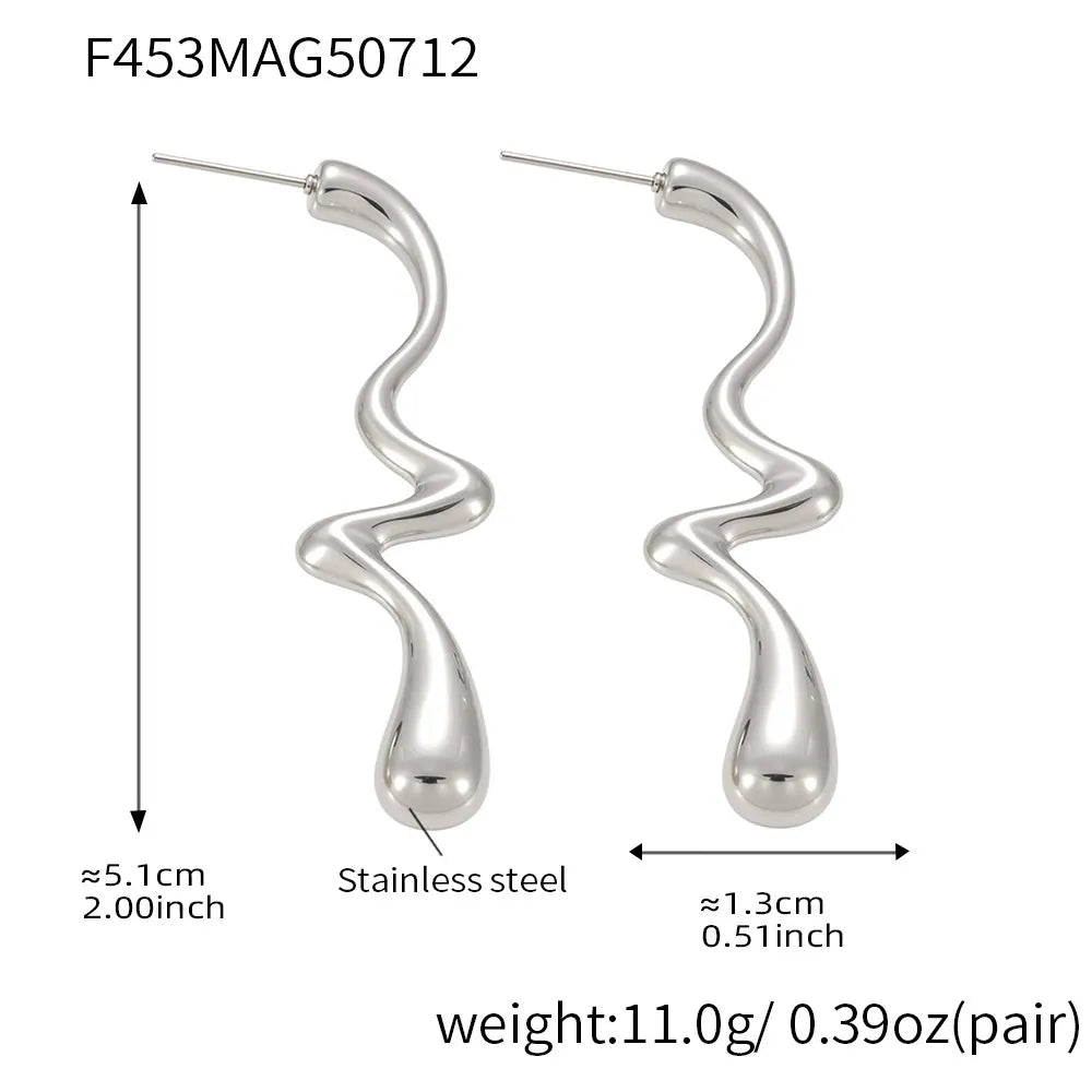 316L Stainless Steel Irregular Two-Tone Polished Waterdrop Drop Earrings - Image 7