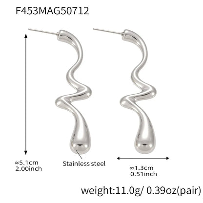 316L Stainless Steel Irregular Two-Tone Polished Waterdrop Drop Earrings - Image 7