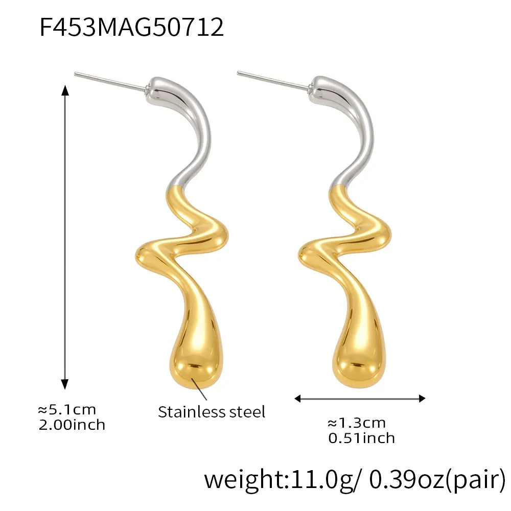 316L Stainless Steel Irregular Two-Tone Polished Waterdrop Drop Earrings - Image 8