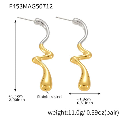 316L Stainless Steel Irregular Two-Tone Polished Waterdrop Drop Earrings - Image 8