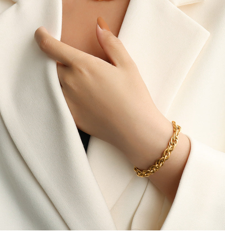 316L Stainless Steel Italian Inspired Twist Braided Chain Necklace & Bracelet - Image 1