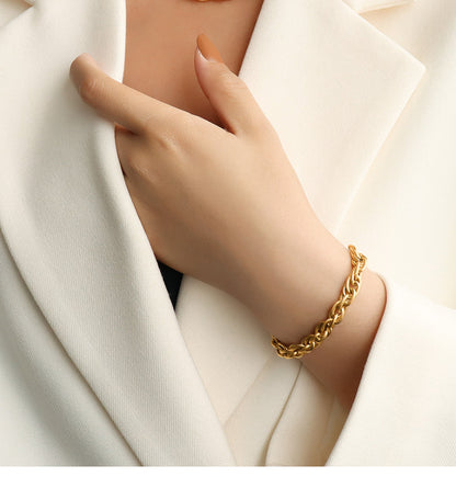 316L Stainless Steel Italian Inspired Twist Braided Chain Necklace & Bracelet - Image 1