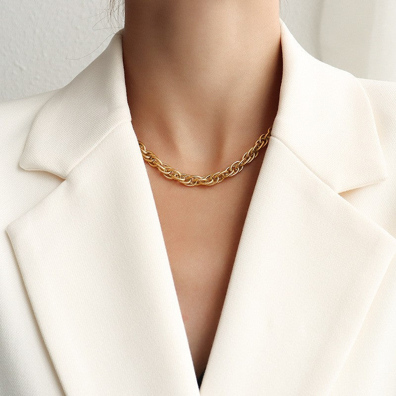 316L Stainless Steel Italian Inspired Twist Braided Chain Necklace & Bracelet - Image 5