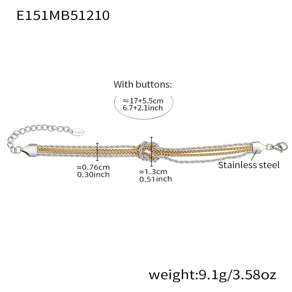 316L stainless steel knot chain bracelet size details with adjustable extension for wholesale