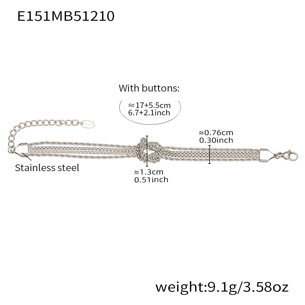 316L stainless steel knotted chain bracelet size chart with adjustable length