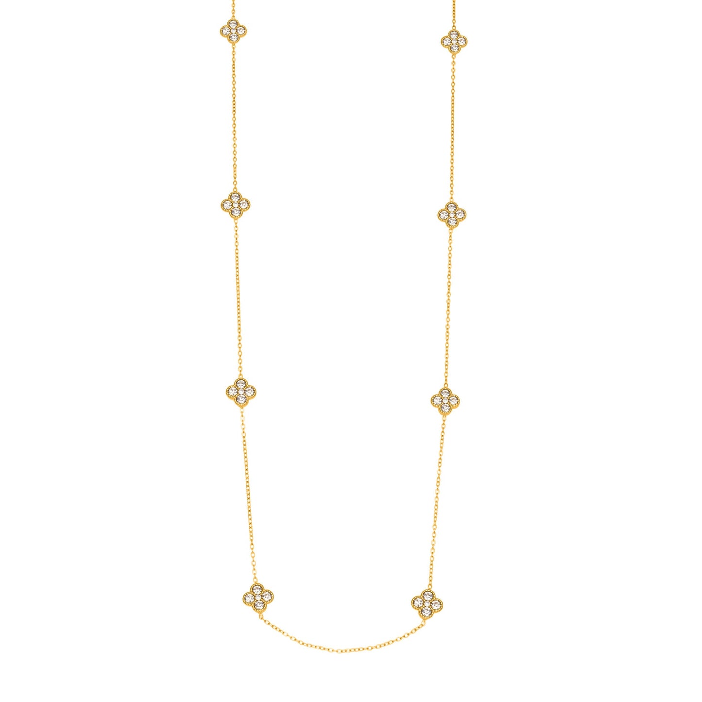 316L stainless steel layered CZ flower station long necklace in 18K PVD gold