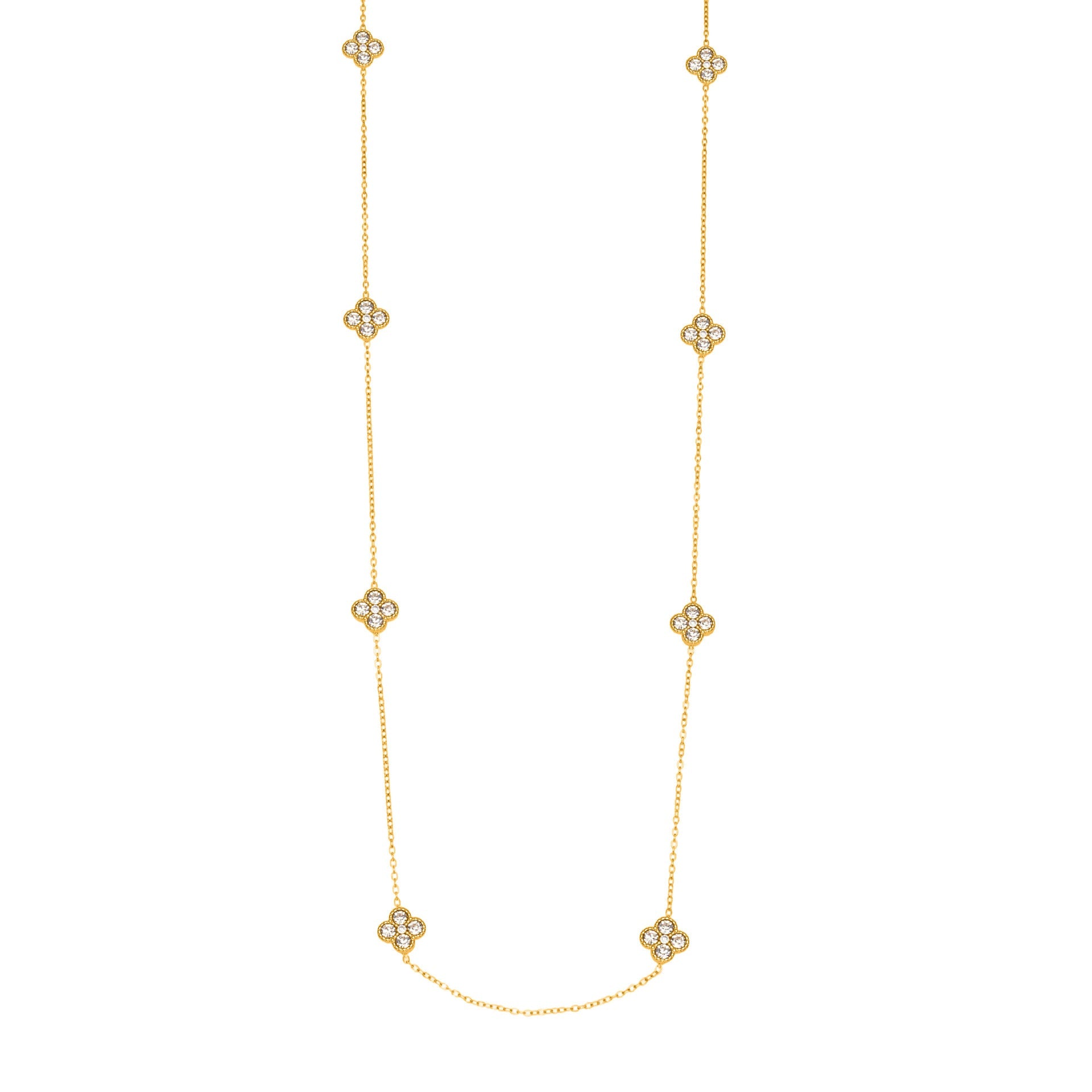 316L stainless steel layered CZ flower station long necklace in 18K PVD gold