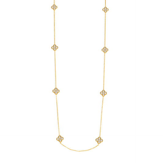 316L stainless steel layered CZ flower station long necklace in 18K PVD gold