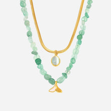 316L stainless steel Green Strawberry Stone & Aquamarine Layered Necklace main product view for wholesale necklace buyers