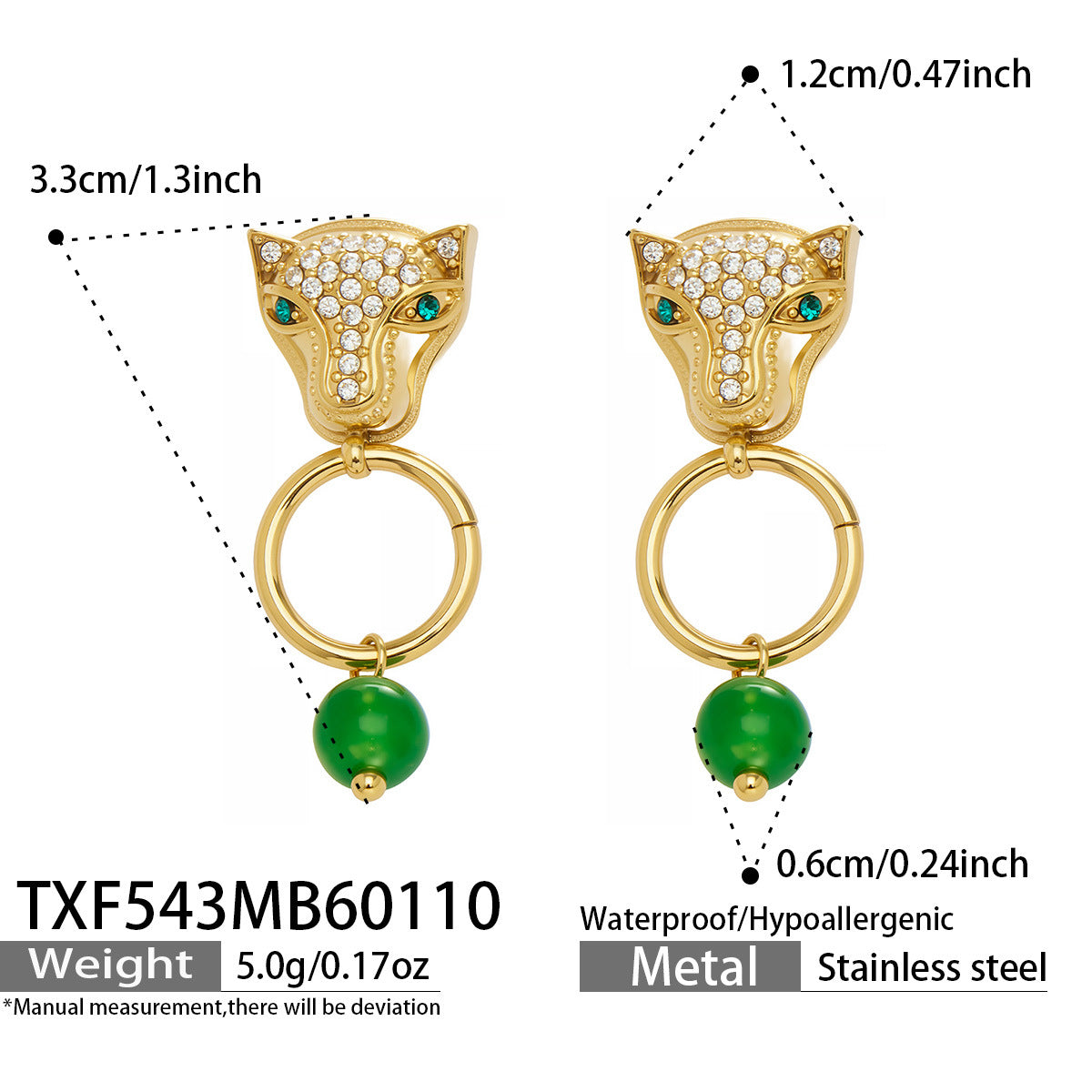 316L Stainless Steel Leopard Head Natural Agate & Zircon Jewelry - Image 10