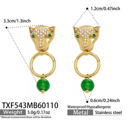 316L Stainless Steel Leopard Head Natural Agate & Zircon Jewelry - Image 10