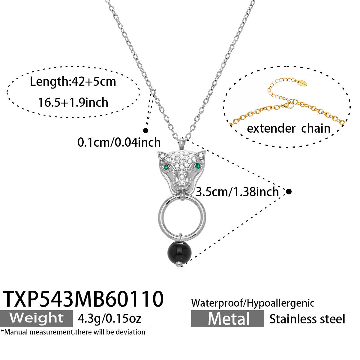 316L Stainless Steel Leopard Head Natural Agate & Zircon Jewelry - Image 11