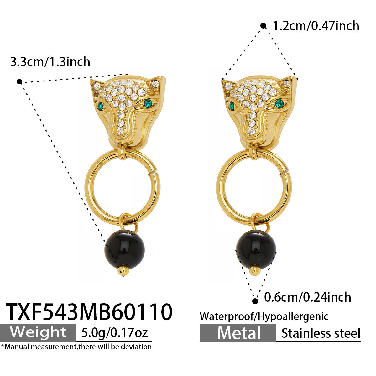 316L Stainless Steel Leopard Head Natural Agate & Zircon Jewelry - Image 12