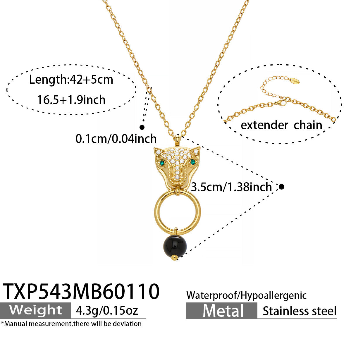 316L Stainless Steel Leopard Head Natural Agate & Zircon Jewelry - Image 13