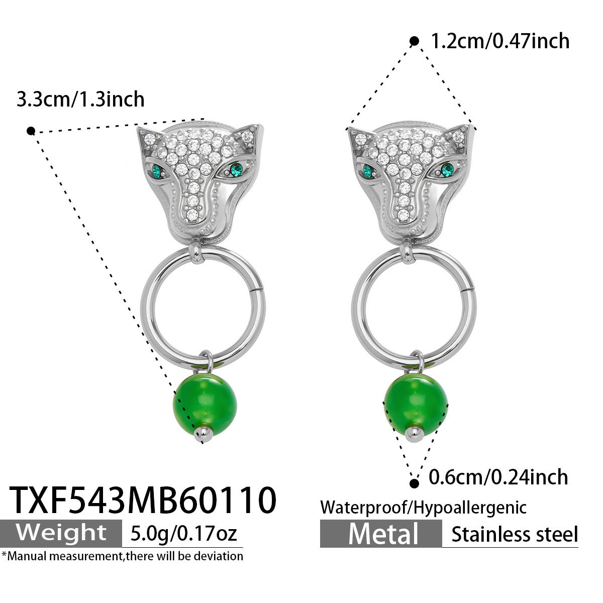 316L Stainless Steel Leopard Head Natural Agate & Zircon Jewelry - Image 14