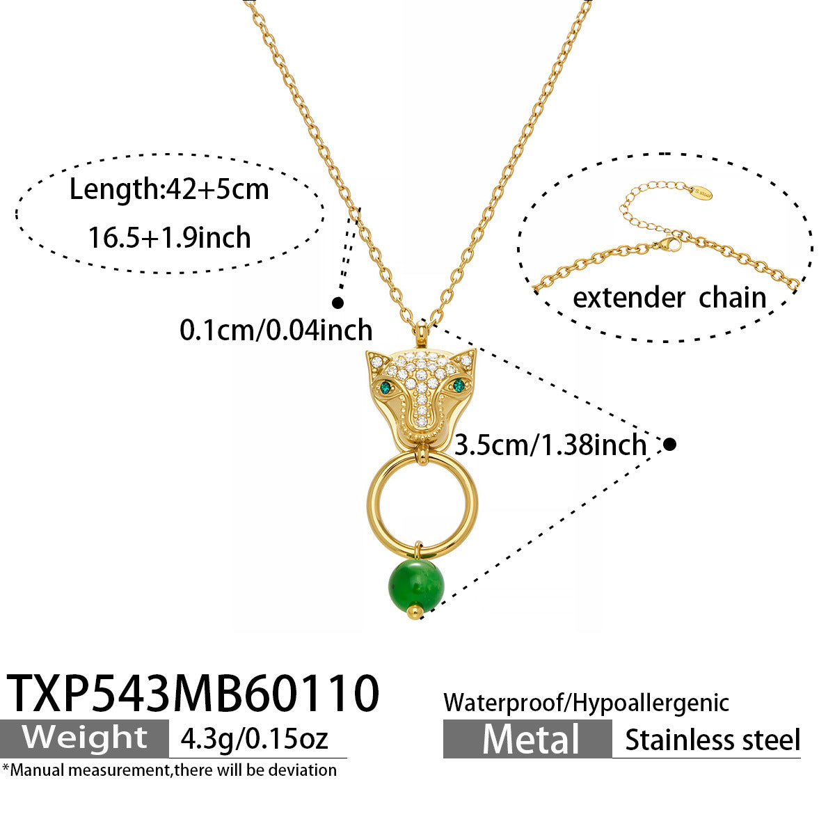 316L Stainless Steel Leopard Head Natural Agate & Zircon Jewelry - Image 15