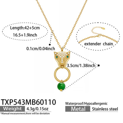 316L Stainless Steel Leopard Head Natural Agate & Zircon Jewelry - Image 15