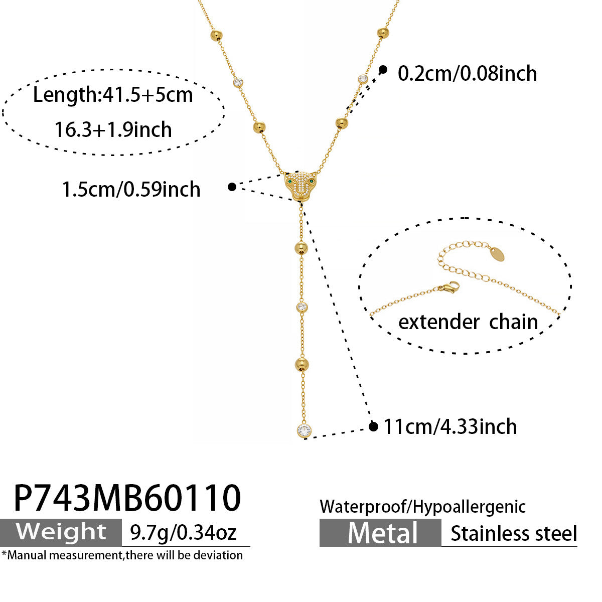 316L Stainless Steel Leopard Head Natural Agate & Zircon Jewelry - Image 17