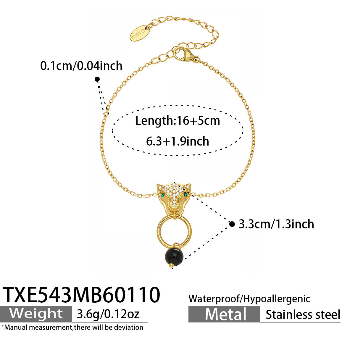 316L Stainless Steel Leopard Head Natural Agate & Zircon Jewelry - Image 18