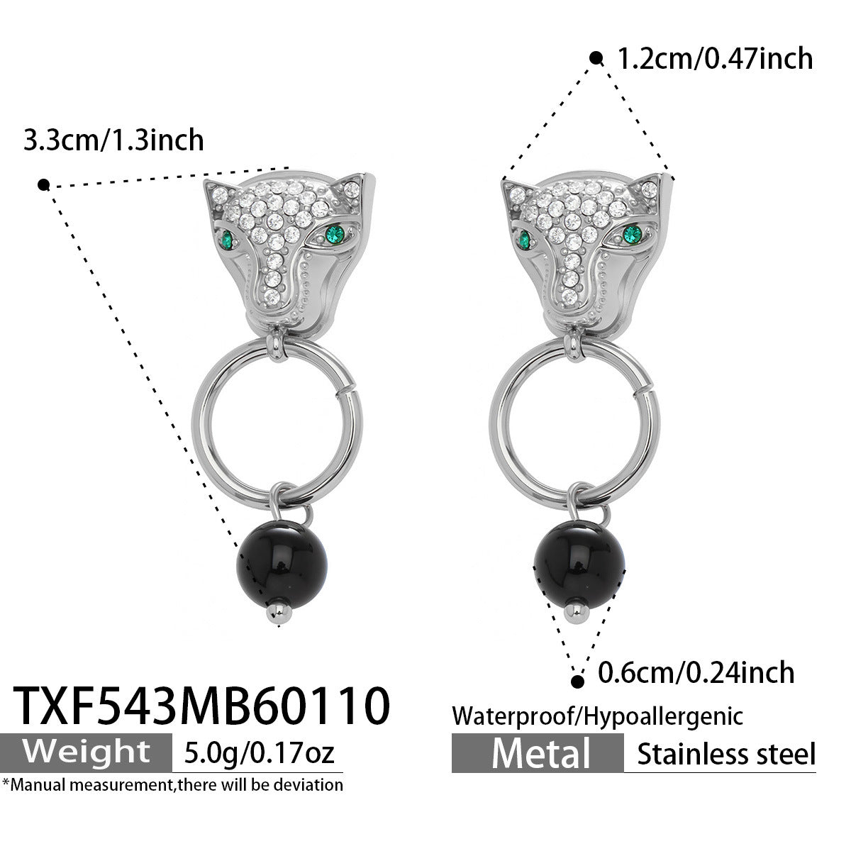 316L Stainless Steel Leopard Head Natural Agate & Zircon Jewelry - Image 4