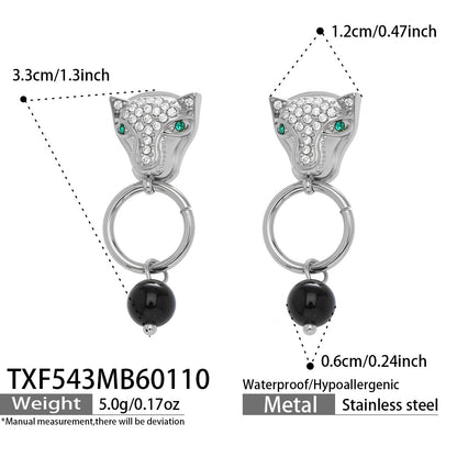 316L Stainless Steel Leopard Head Natural Agate & Zircon Jewelry - Image 4