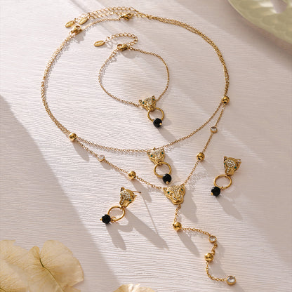 316L Stainless Steel Leopard Head Natural Agate & Zircon Jewelry - Image 5