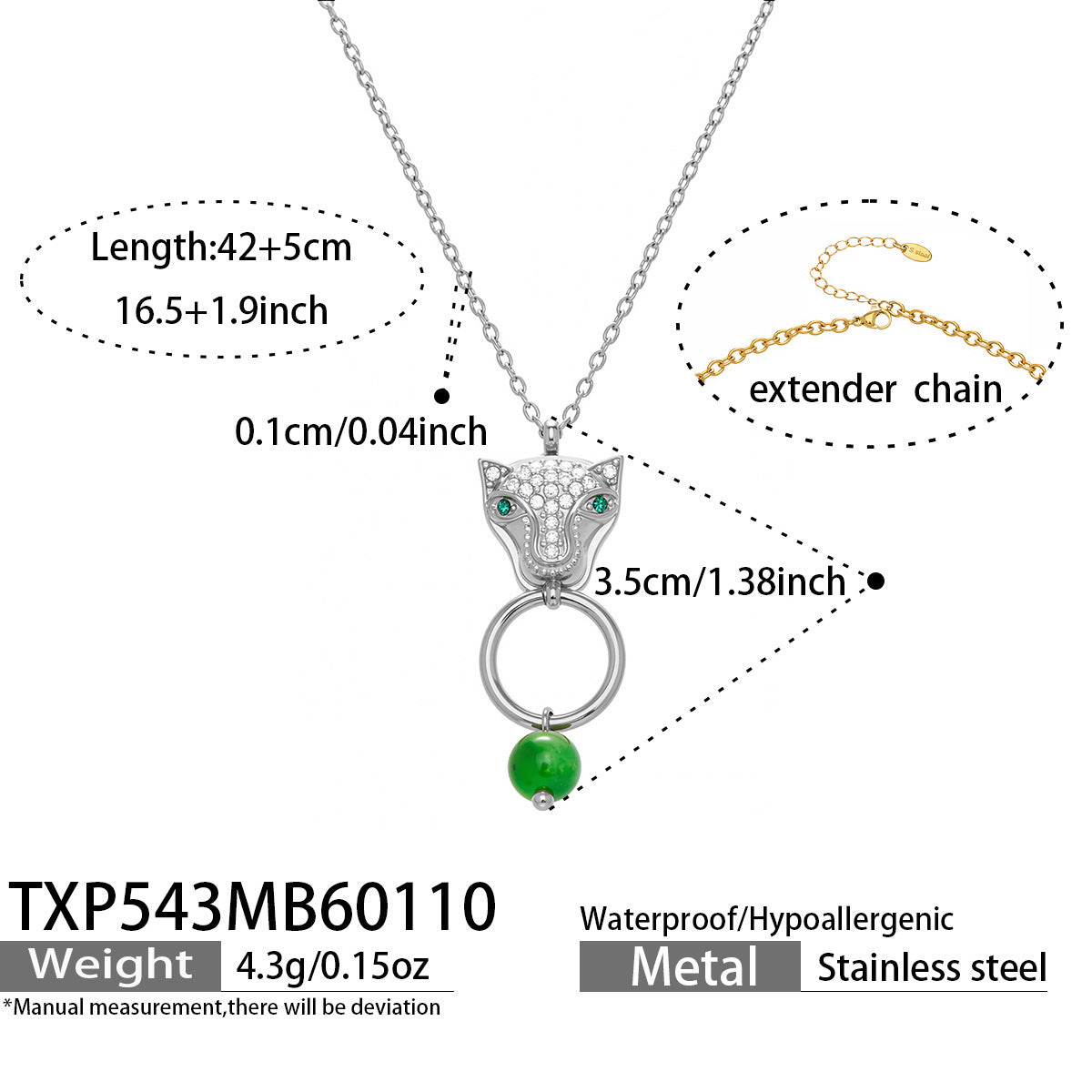 316L Stainless Steel Leopard Head Natural Agate & Zircon Jewelry - Image 6