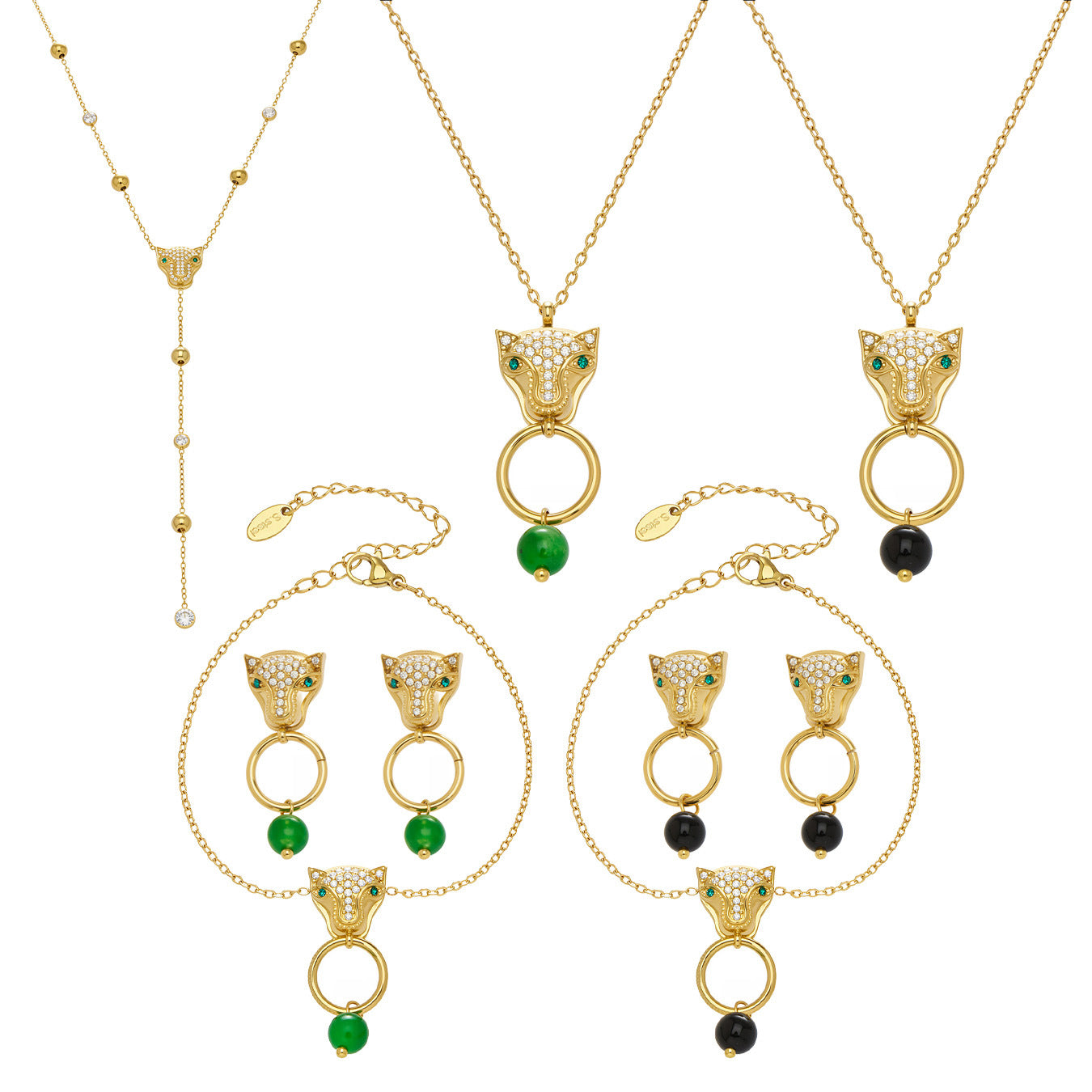 316L Stainless Steel Leopard Head Natural Agate & Zircon Jewelry - Image 7