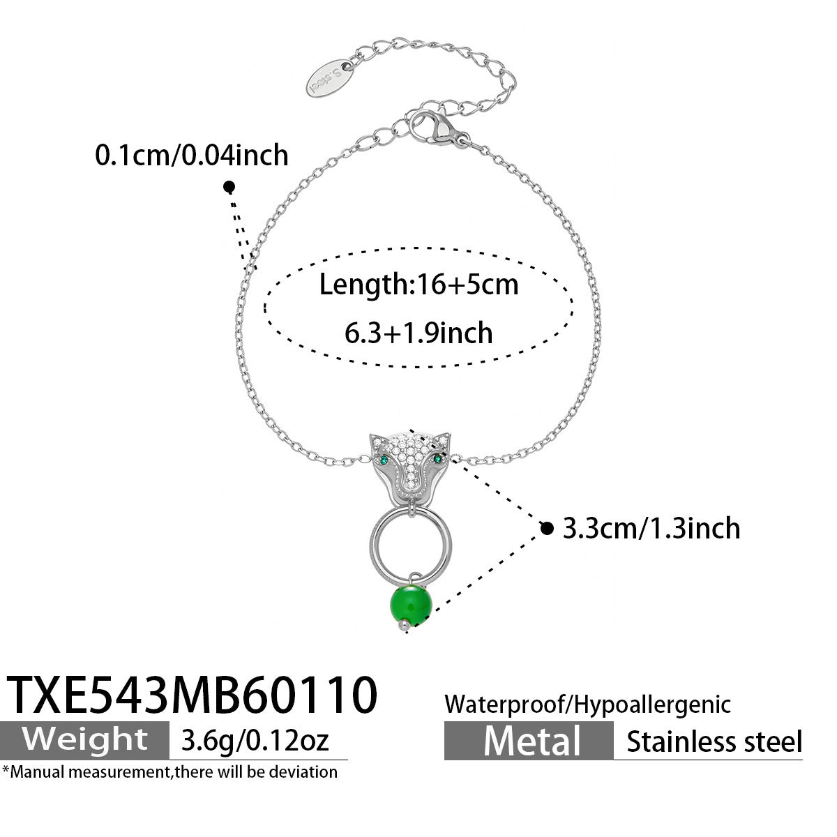 316L Stainless Steel Leopard Head Natural Agate & Zircon Jewelry - Image 8