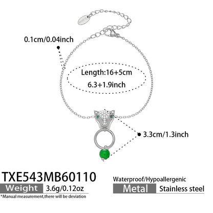 316L Stainless Steel Leopard Head Natural Agate & Zircon Jewelry - Image 8