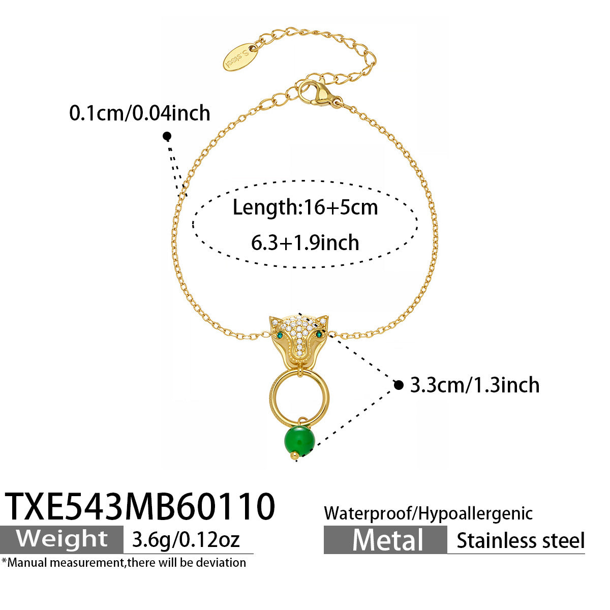 316L Stainless Steel Leopard Head Natural Agate & Zircon Jewelry - Image 9