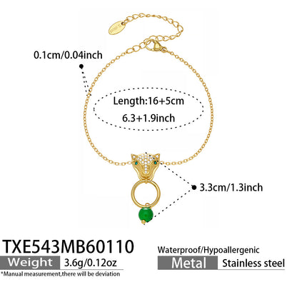 316L Stainless Steel Leopard Head Natural Agate & Zircon Jewelry - Image 9