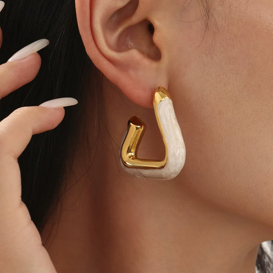 316L Stainless Steel Leopard Print Resin U-Hoop Earrings - Image 3