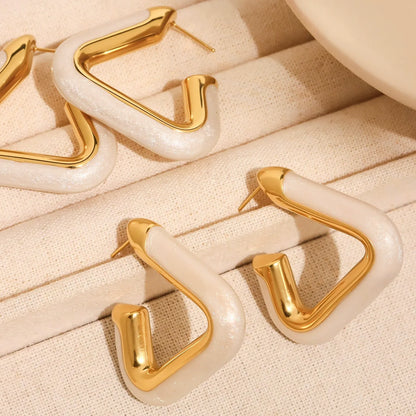 316L Stainless Steel Leopard Print Resin U-Hoop Earrings - Image 4