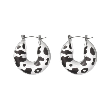 316L Stainless Steel Leopard Print Resin U-Hoop Earrings - Image 5