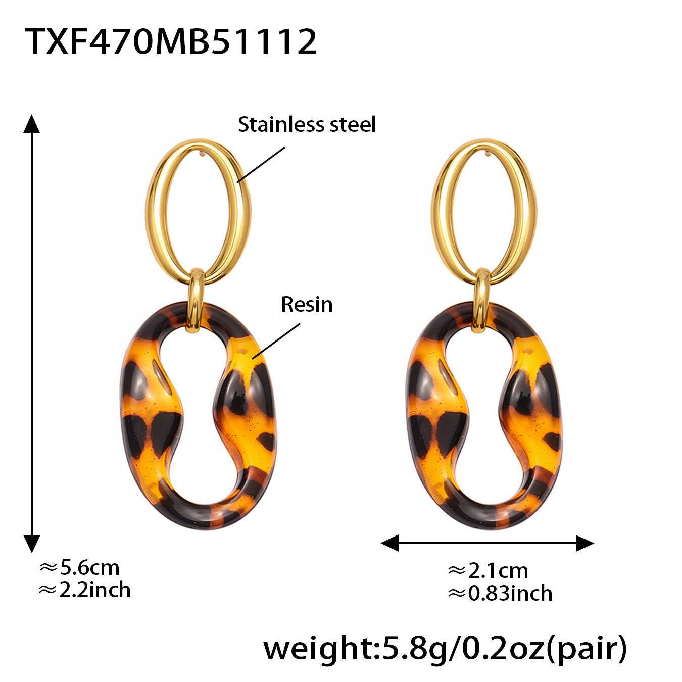 316L Stainless Steel Leopard Print Resin U-Link Jewelry - Image 1